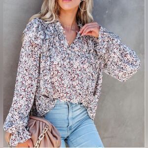 Free The Roses Women's Long Sleeve Blouse Size S Floral Print
